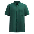 Vista frontal da Camisa Vinser Jade em verde-esmeralda, manga curta, gola tradicional, bolso frontal e caimento leve, confeccionada em tecido confortável, ideal para um visual elegante, versátil e sofisticado.