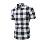 Camisa Vinser Alagoas masculina xadrez preta e branca em ângulo frontal