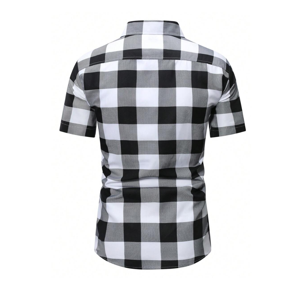 Verso da Camisa Vinser Alagoas masculina com estampa xadrez preta e branca