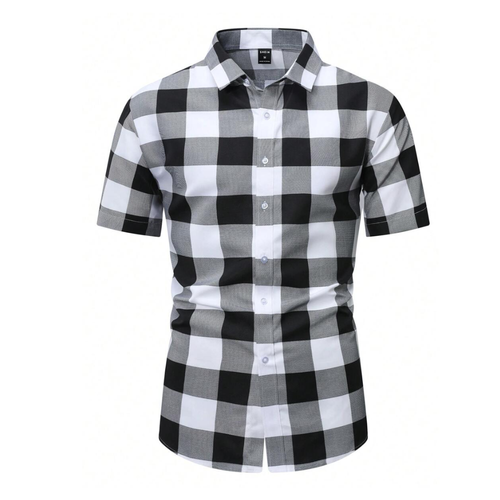 Camisa Vinser Alagoas masculina com estampa xadrez preta e branca