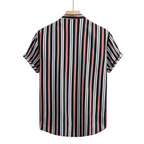 Camisa Vinser Aracaju masculina listrada preta, branca e vermelha vista de costas