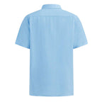 Vista traseira da Camisa Vinser Azur na cor azul-claro, manga curta, tecido leve com caimento confortável e acabamento refinado para um visual casual sofisticado.