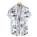 Camisa masculina Vinser Campeche branca manga curta com estampa náutica e coqueiros vista frontal