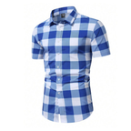 Camisa Vinser Campos do Jordão com estampa xadrez azul e branca, manga curta e modelagem elegante