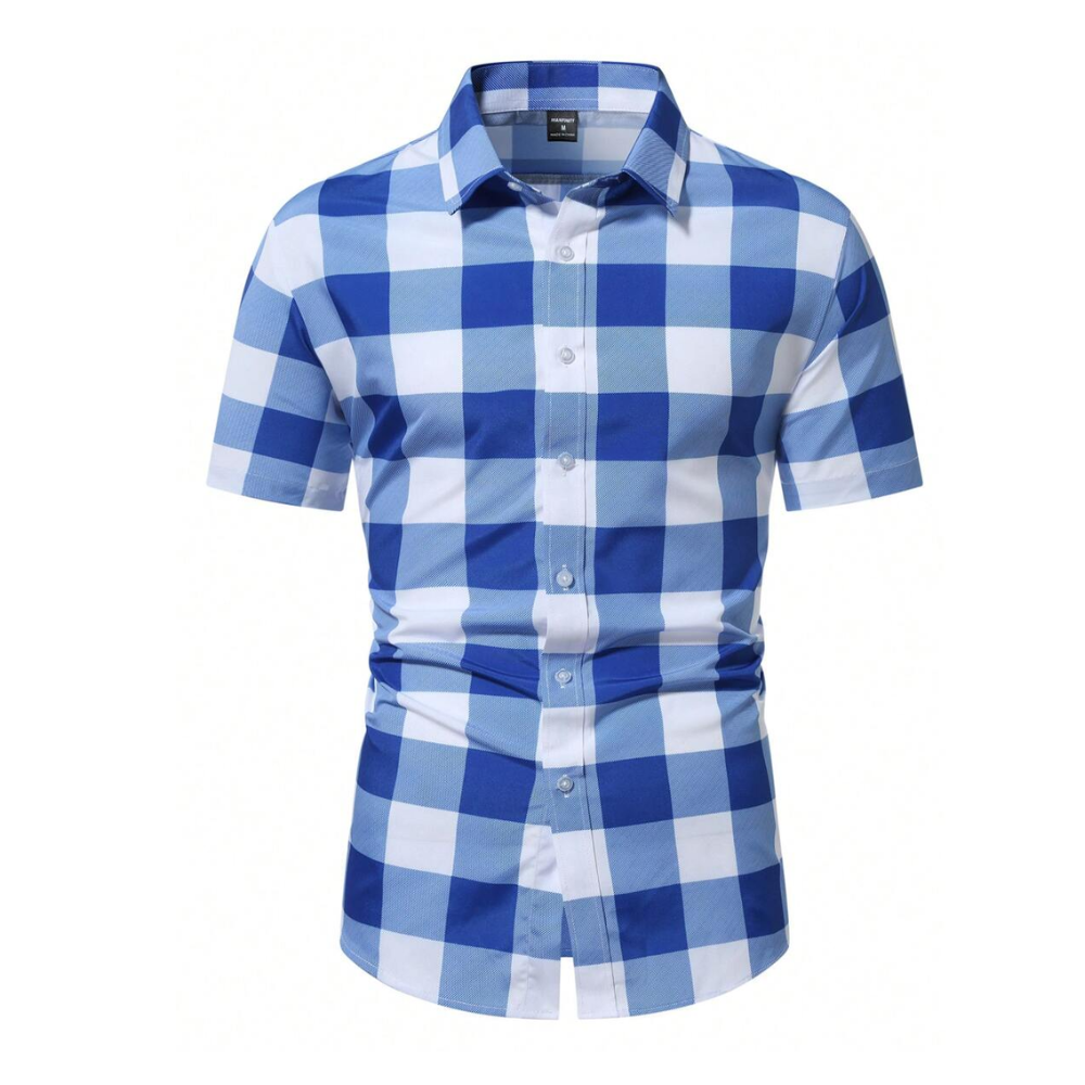 Camisa Vinser Campos do Jordão masculina de manga curta com estampa xadrez azul e branca