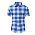 Camisa Vinser Campos do Jordão masculina de manga curta com estampa xadrez azul e branca