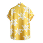 Camisa Vinser Cannes masculina amarela com estampa floral branca – costas