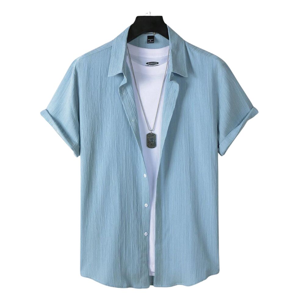 Camisa Vinser Cascais azul-claro com manga curta e gola aberta
