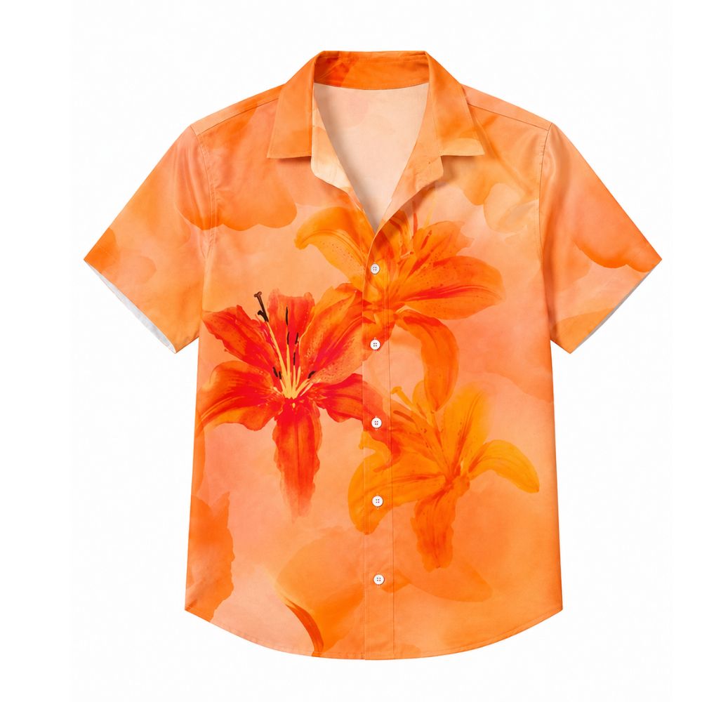 Camisa Vinser Cassis masculina estampada floral em tons de laranja