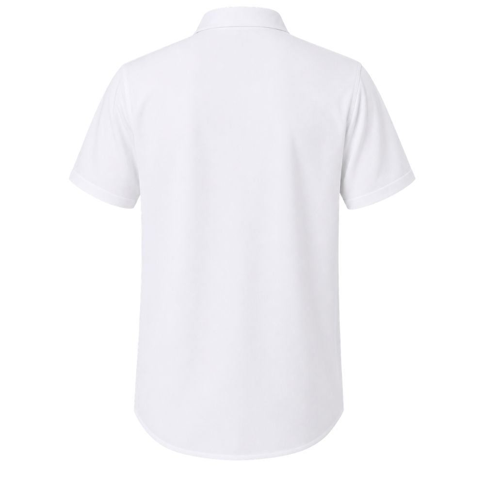 Camisa masculina Vinser Comporta branca vista de costas, com manga curta e modelagem casual elegante.