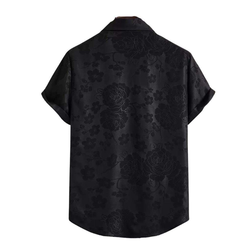 arte traseira da Camisa Vinser Curitiba preta com estampa floral discreta