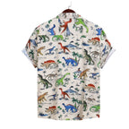 Camisa Vinser Dino vista de costas com estampa de dinossauros e palmeiras