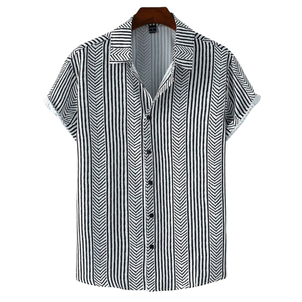 Camisa Vinser Ébano Linear com estampa geométrica listrada em preto e branco