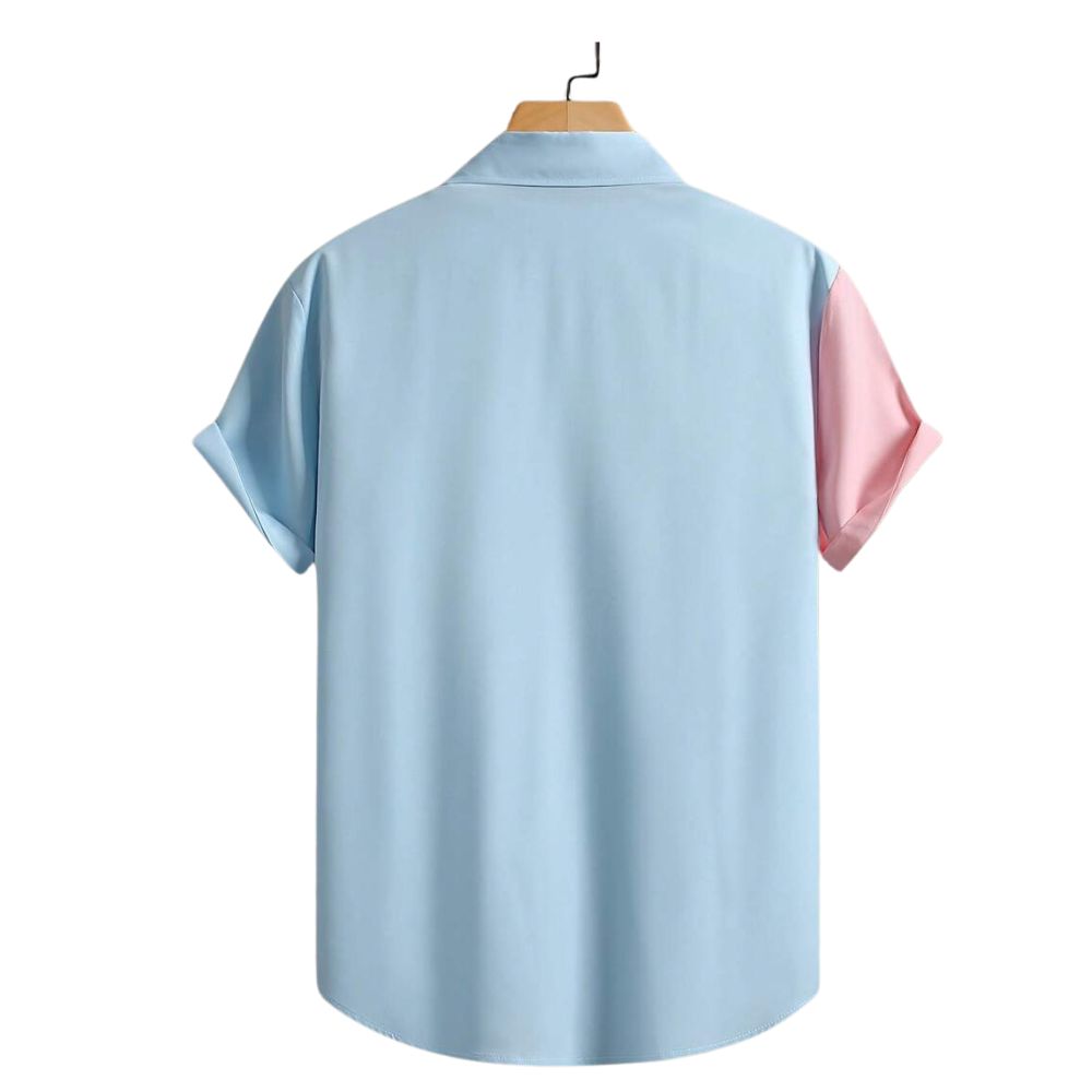 Parte traseira da Camisa Vinser Florianópolis azul com mangas rosa
