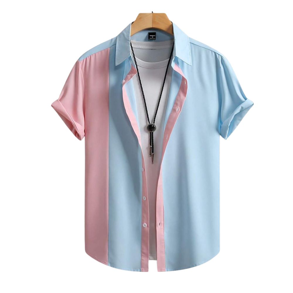 Camisa Vinser Florianópolis azul e rosa de manga curta