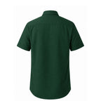 Camisa masculina Vinser Guaratuba verde-escura vista de costas, com design liso e gola tradicional.