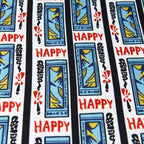 Detalhe da estampa colorida da camisa Vinser Happy masculina com elementos tropicais