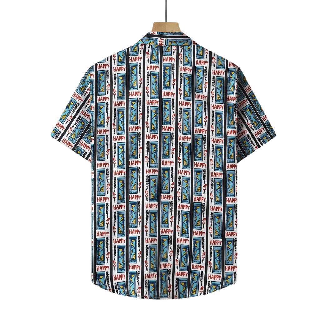 Camisa Vinser Happy masculina estampada com padrão colorido e manga curta – costas