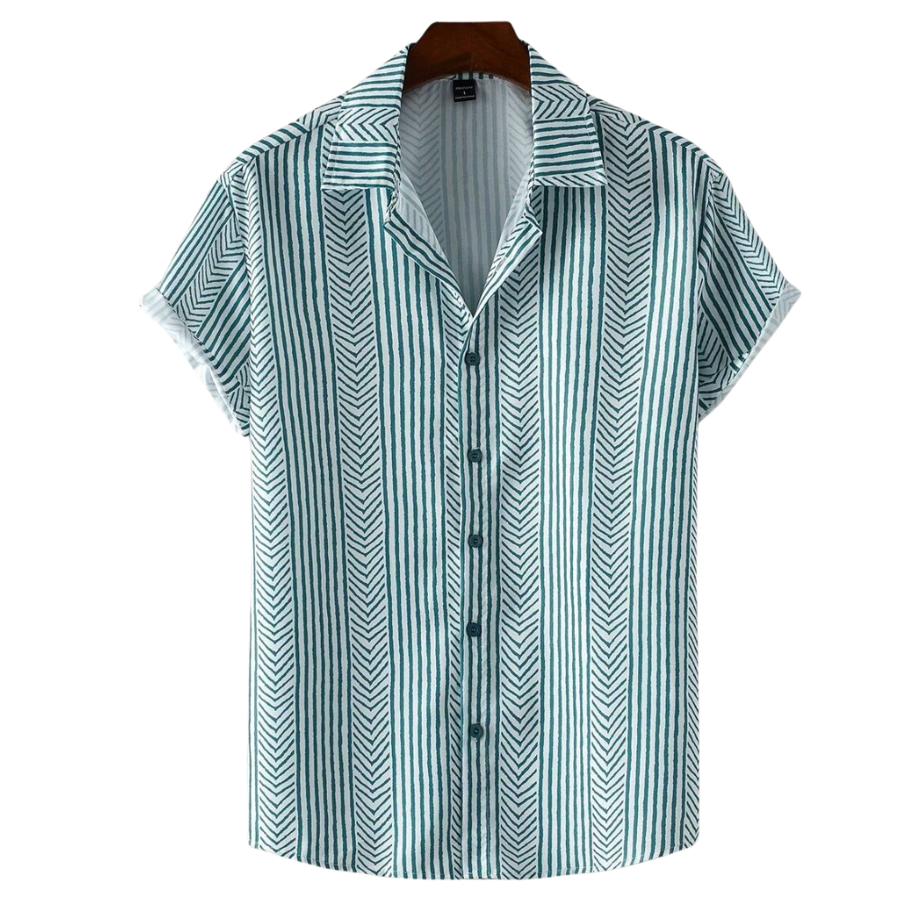 Camisa Vinser Jade Imperial branca com estampa geométrica em linhas verde-esmeralda