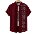 Camisa masculina Vinser Jericoacoara vinho manga curta com estampa geométrica frontal