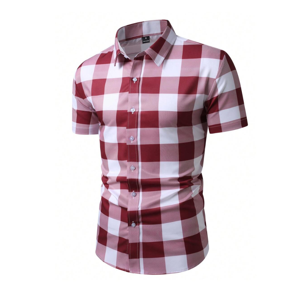 Camisa Vinser João Pessoa masculina de manga curta com estampa xadrez vermelha e branca