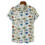 Camisa masculina Vinser Jurassic Branco com estampa colorida de dinossauros, manga curta e acabamento premium.