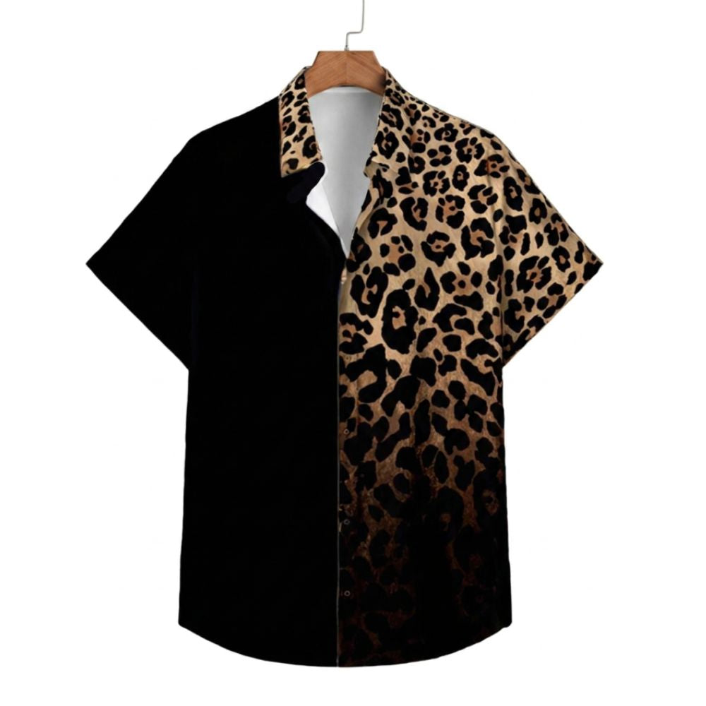 Camisa Vinser Kalahari masculina preta com estampa de leopardo em um lado