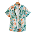 Camisa Vinser Lanika masculina estampada floral tropical em tons de verde e pêssego