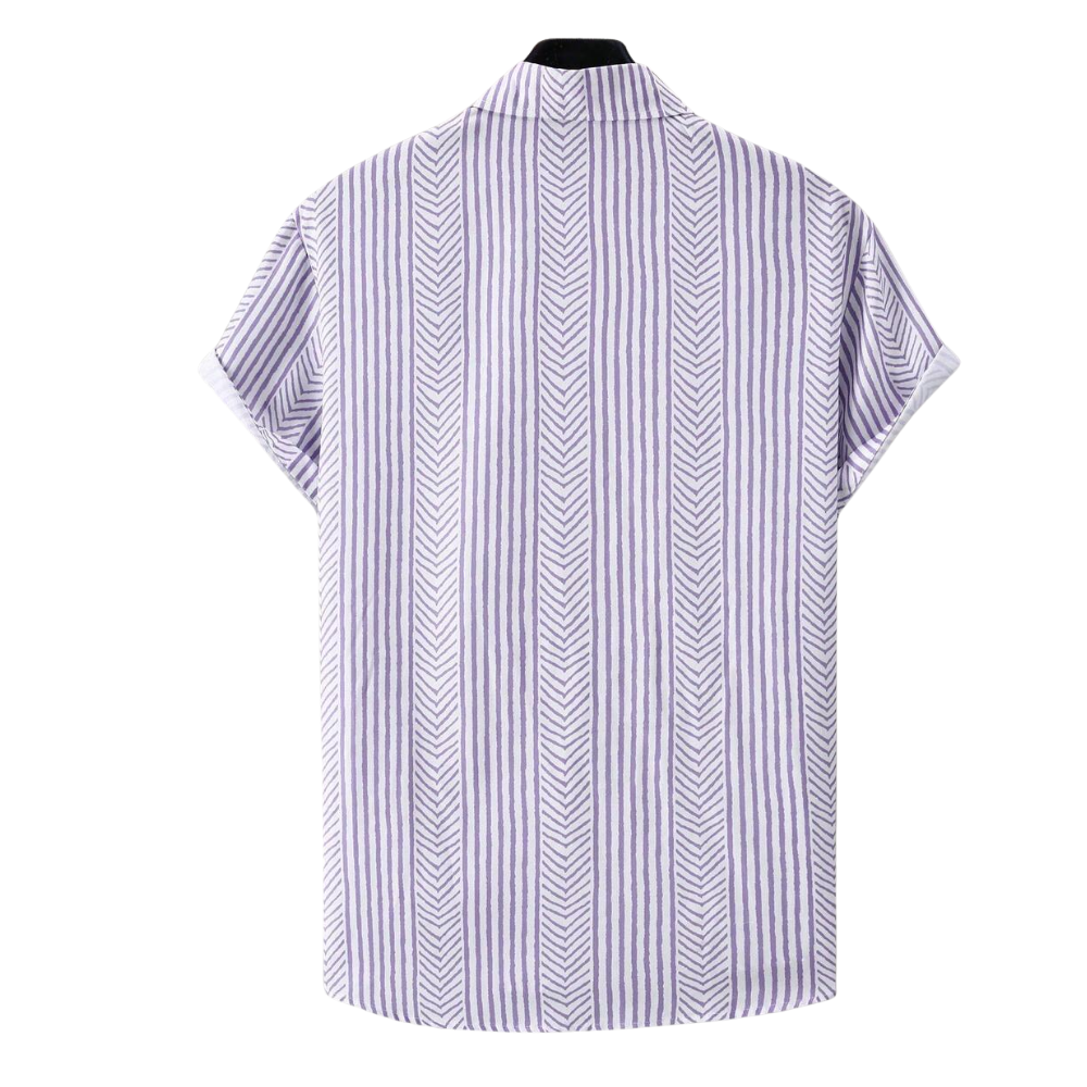 Costas da Camisa Vinser Lavanda Nobre com estampa listrada geométrica em lavanda