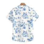 Camisa Vinser Lugano masculina branca com estampa floral azul vista de costas