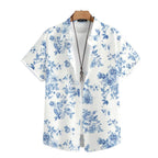 Camisa Vinser Lugano masculina branca com estampa floral azul