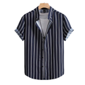 Camisa Vinser Maceió masculina listrada azul-marinho e branca com gola aberta
