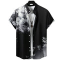 Vista frontal da camisa masculina Vinser Midnight Sakura, de manga curta, na cor preta, com estampa inspirada nas flores de cerejeira em tons de branco e cinza, modelagem casual e acabamento premium.