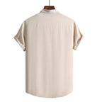 Vista traseira da camisa masculina Vinser Monaco Coast, de manga curta, na cor bege, com costas lisas, modelagem casual e acabamento premium.
