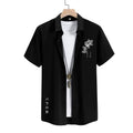 Camisa Vinser Osaka preta com estampa japonesa e detalhe de rosa