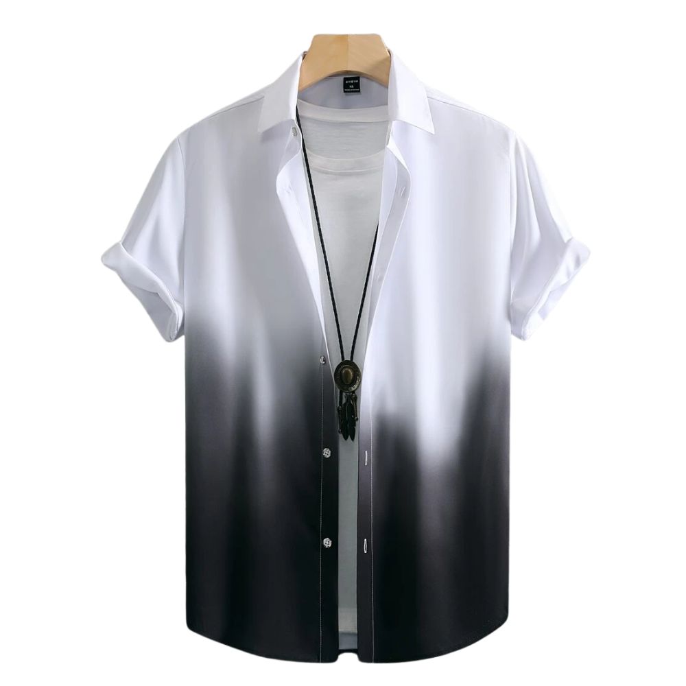 Camisa masculina Vinser Pontado Sol branca com degradê preto e manga curta