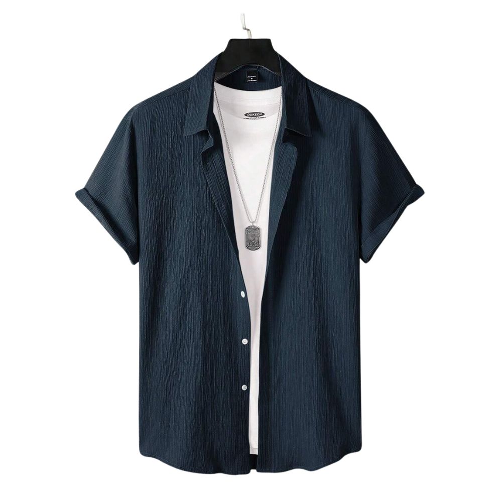 Camisa Vinser Porto Cervo azul-marinho de manga curta com gola aberta
