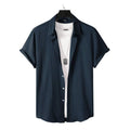 Camisa Vinser Porto Cervo azul-marinho de manga curta com gola aberta