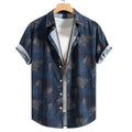 Camisa masculina Vinser Porto de Galinhas azul-marinho com estampa de folhas tropicais, modelagem de manga curta e acabamento premium