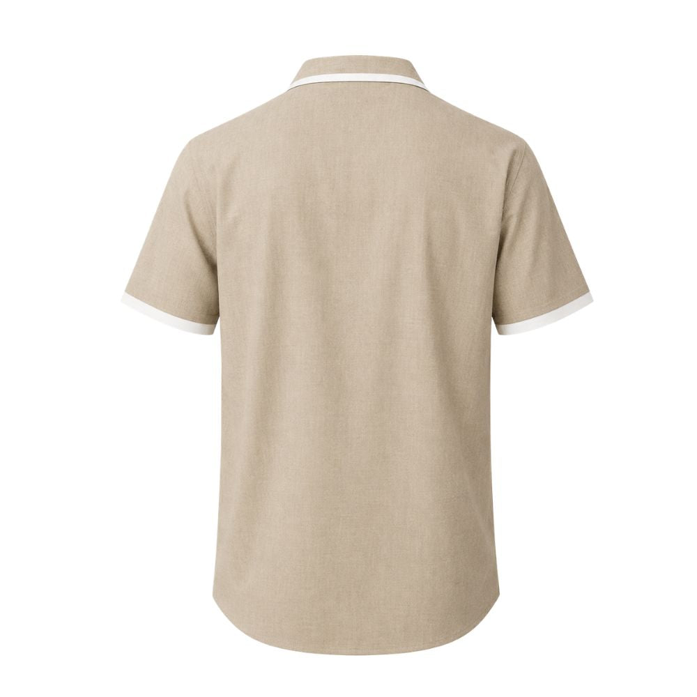 Camisa Vinser Portofino masculina bege de manga curta vista de costas