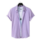 Camisa Vinser Provence lilás de manga curta com gola aberta