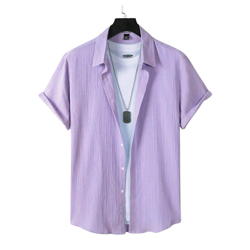 Camisa Vinser Provence lilás de manga curta com gola aberta
