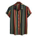 Camisa Vinser Ravena com estampa listrada vertical em tons de verde, azul, vermelho e amarelo