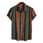 Camisa Vinser Ravena com estampa listrada vertical em tons de verde, azul, vermelho e amarelo