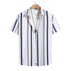 Camisa Vinser Recife branca com listras verticais azuis e cinza, manga curta