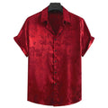 Camisa masculina Vinser Riviera vermelha manga curta com estampa floral em jacquard vista frontal