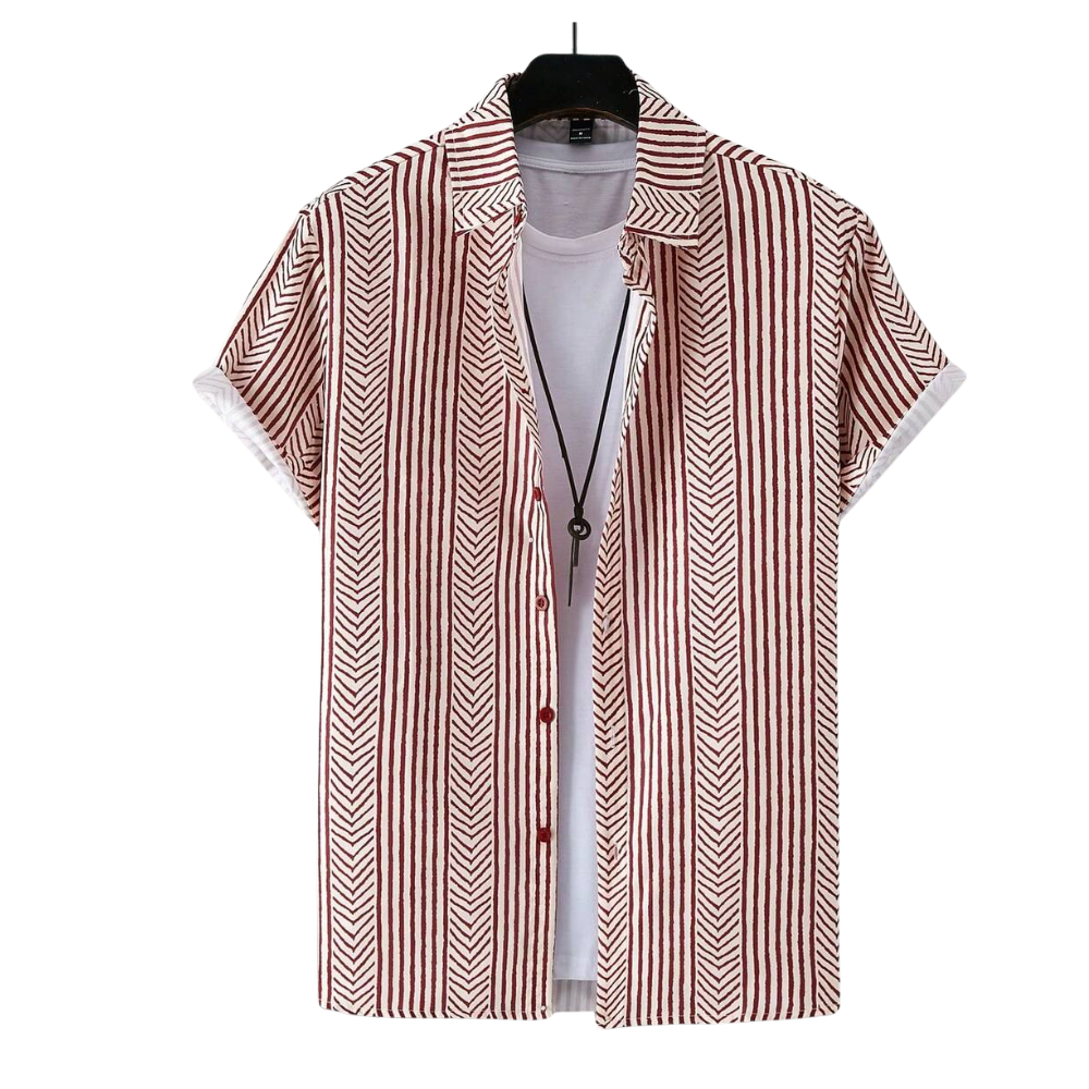 Camisa Vinser Rubro com estampa geométrica listrada em tons de vermelho e branco