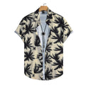 Camisa Vinser Saint-Tropez masculina bege com estampa tropical preta de folhas e palmeiras
