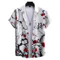 Camisa Vinser Sakura Noir branca com estampa floral japonesa em preto e vermelho
