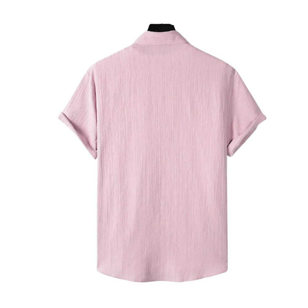 Parte traseira da Camisa Vinser Santos rosa de manga curta